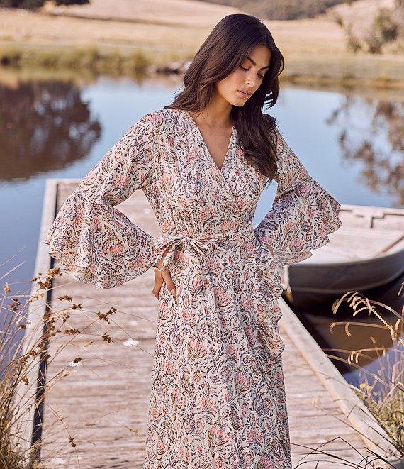 Talisman Vintage Lotus Floral Print Ruffle Detail Carly Wrap Dress Product Image