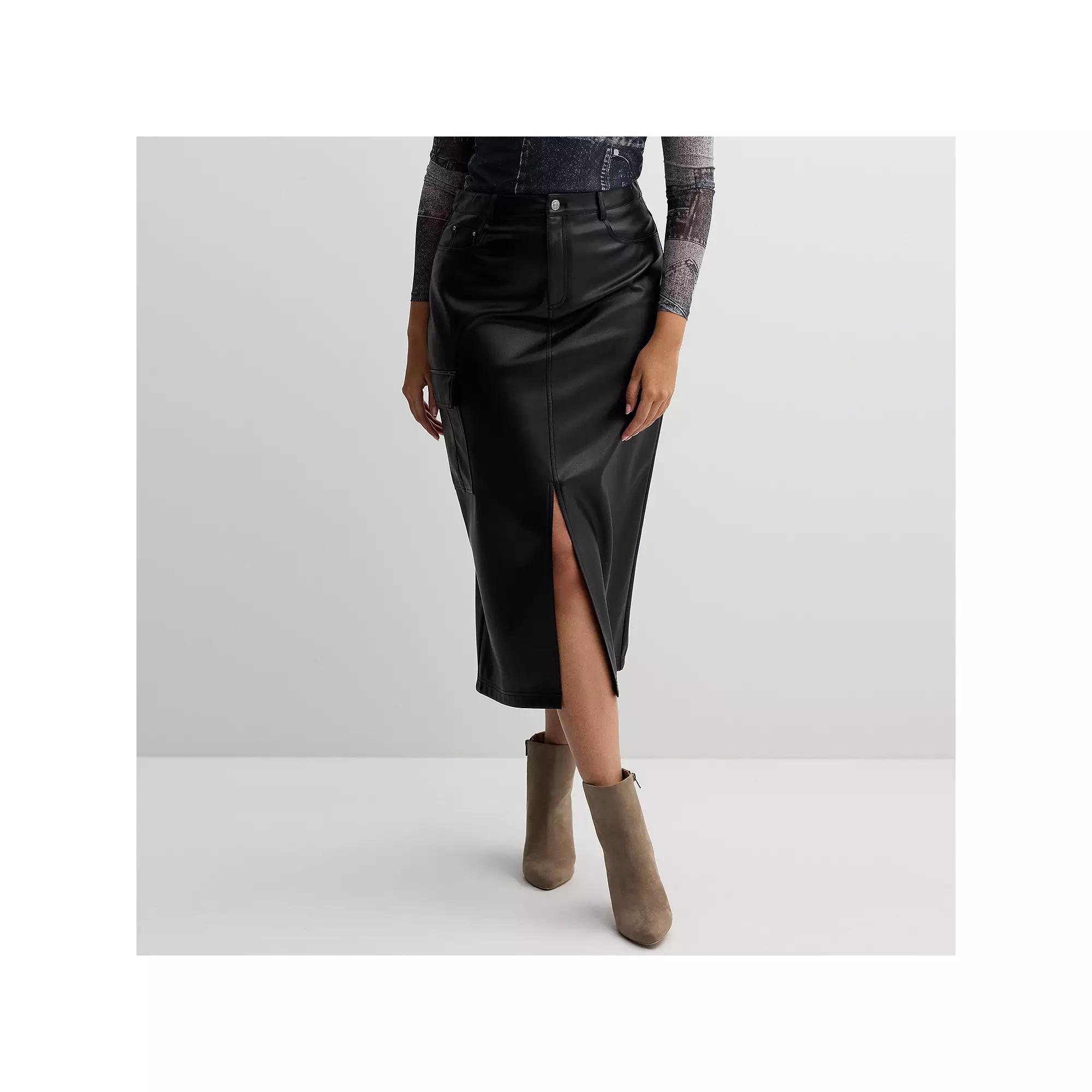 Women's INTEMPO™ Pleather Midi Skirt, Size: Small, Black Product Image