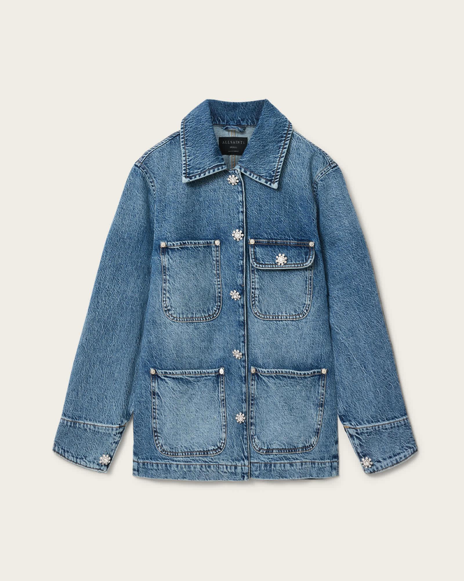 Bex Oversized Denim Jacket Mid Indigo | ALLSAINTS US Product Image