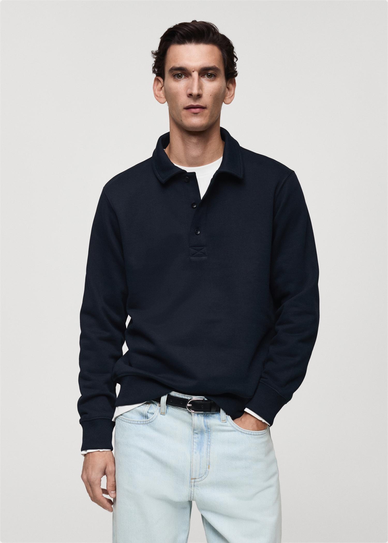Brushed regular-fit polo sweatshirt - Men | MANGO USA Product Image