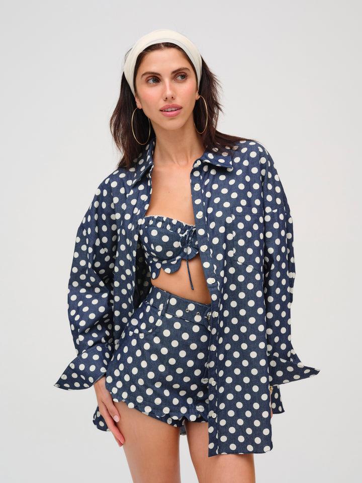 Dolly Dot Button-Down Top — Indigo Product Image