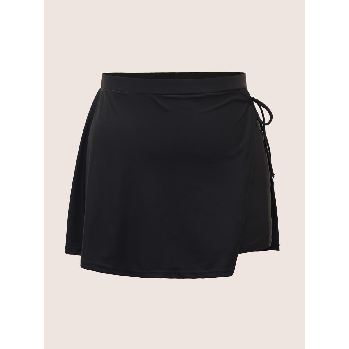 Plus Size High Rise Tie Knot Side Pocket Swim Bottom Women's Swimwear Black Beach Tie knot High stretch Bodycon High Rise Slanted pocket Curve Swim Bottoms BloomChic 26/4X Product Image