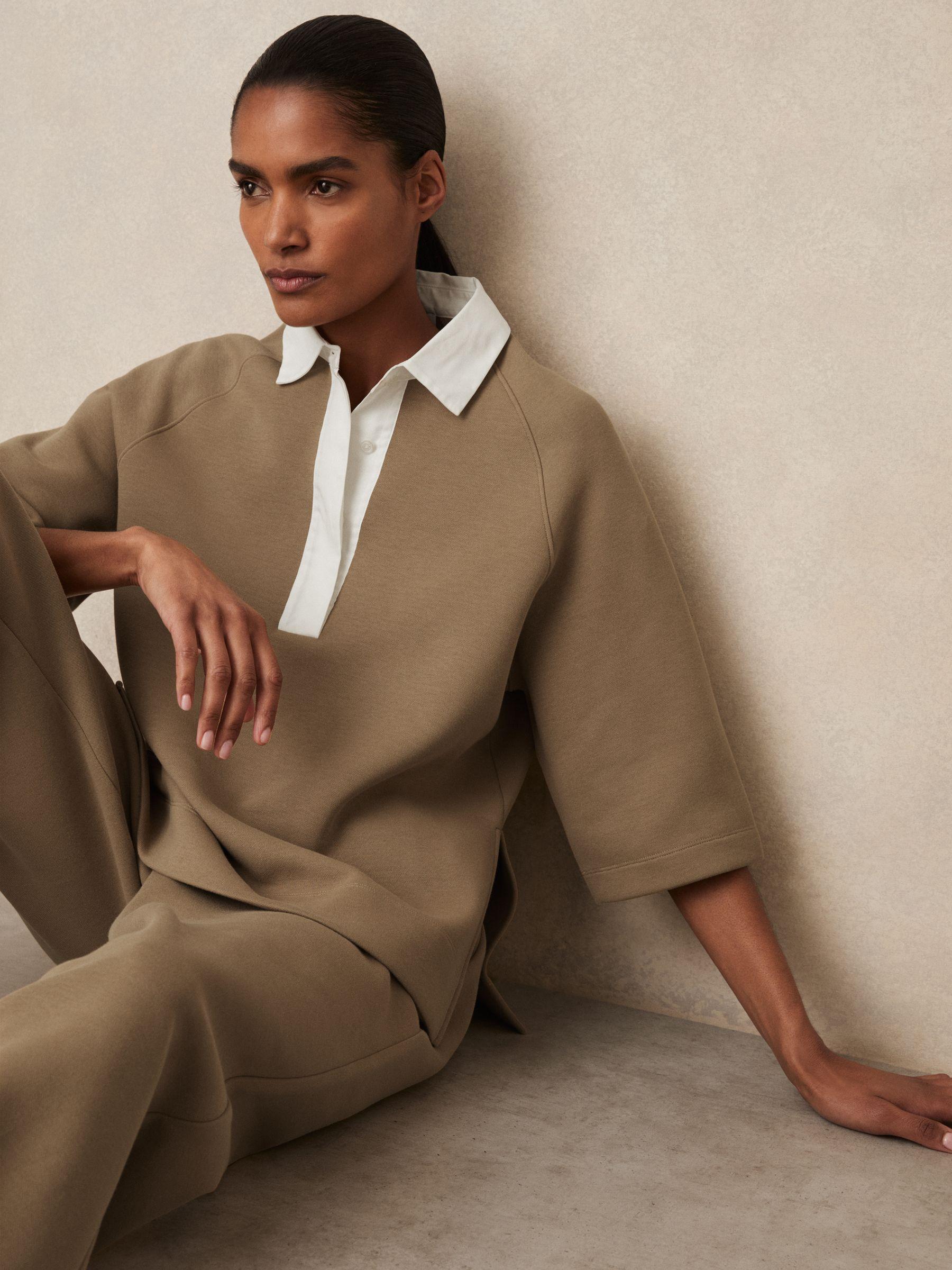 Cotton-Blend Interlock Collar Sweatshirt in Camel Product Image