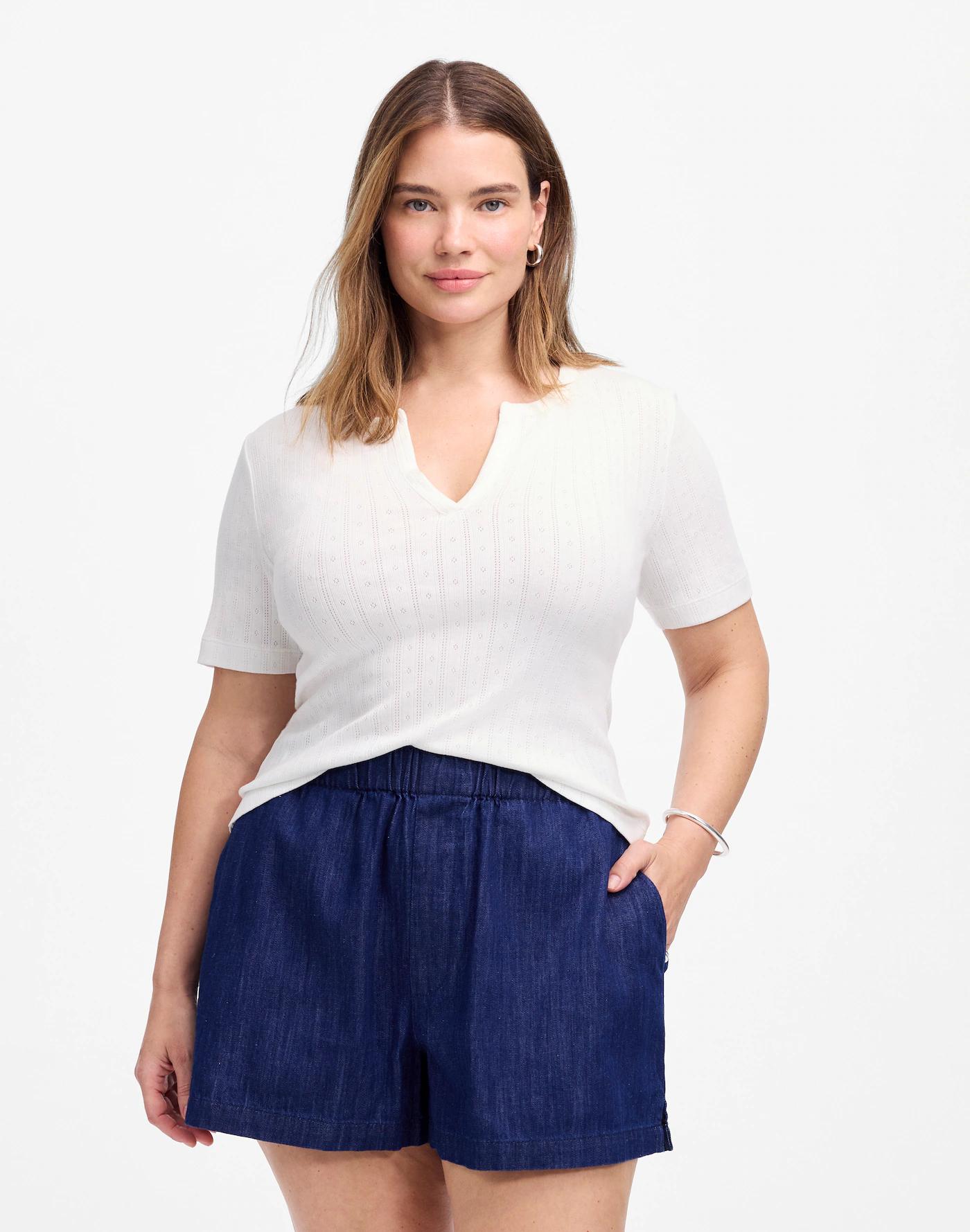 Plus Denim Pull-On Shorts in Bright Rinse Wash Product Image