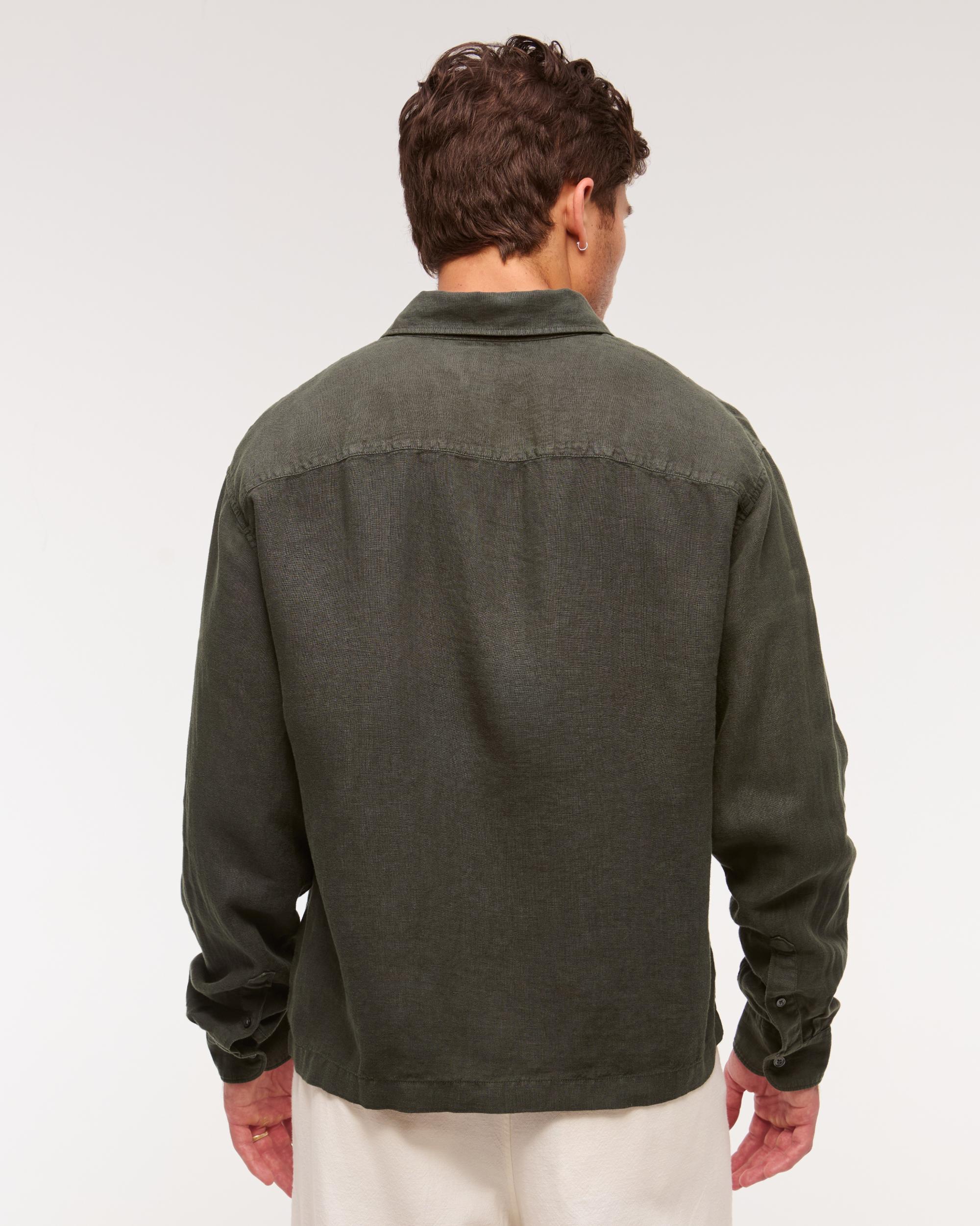 Cropped Linen Button-Up Shirt Product Image