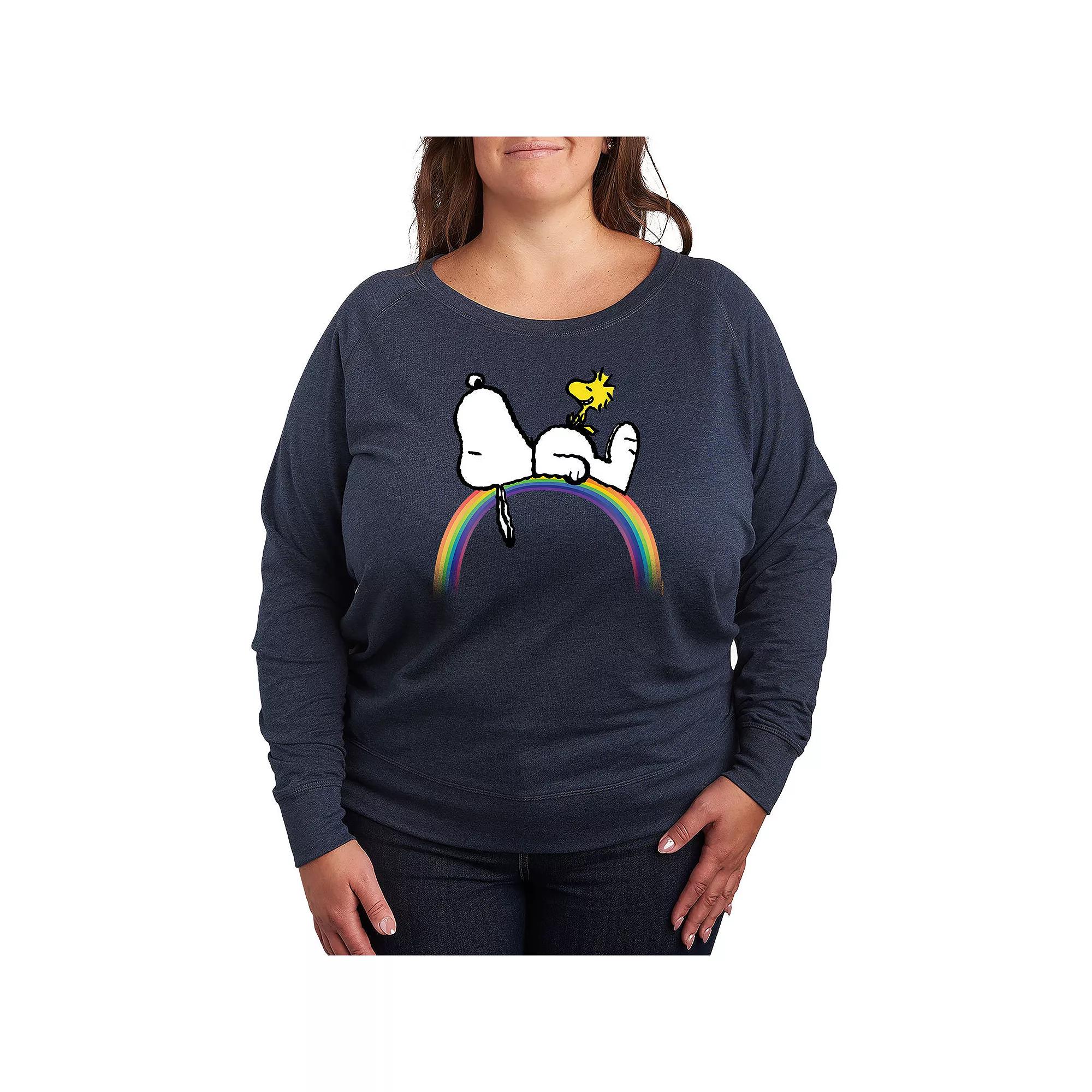 Plus Size Peanuts Snoopy & Woodstock Rainbow French Terry Long Sleeve Tee, Women's, Size: 3XL, Grey Indigo Product Image