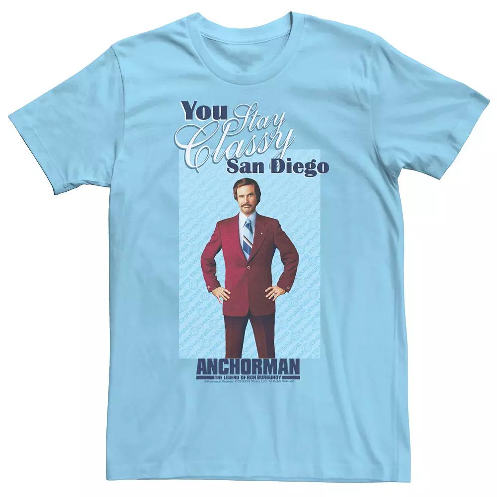 Men's Anchorman Ron Burgundy You Stay Classy San Diego Portrait Graphic Tee, Size: XXL, Light Blue Product Image