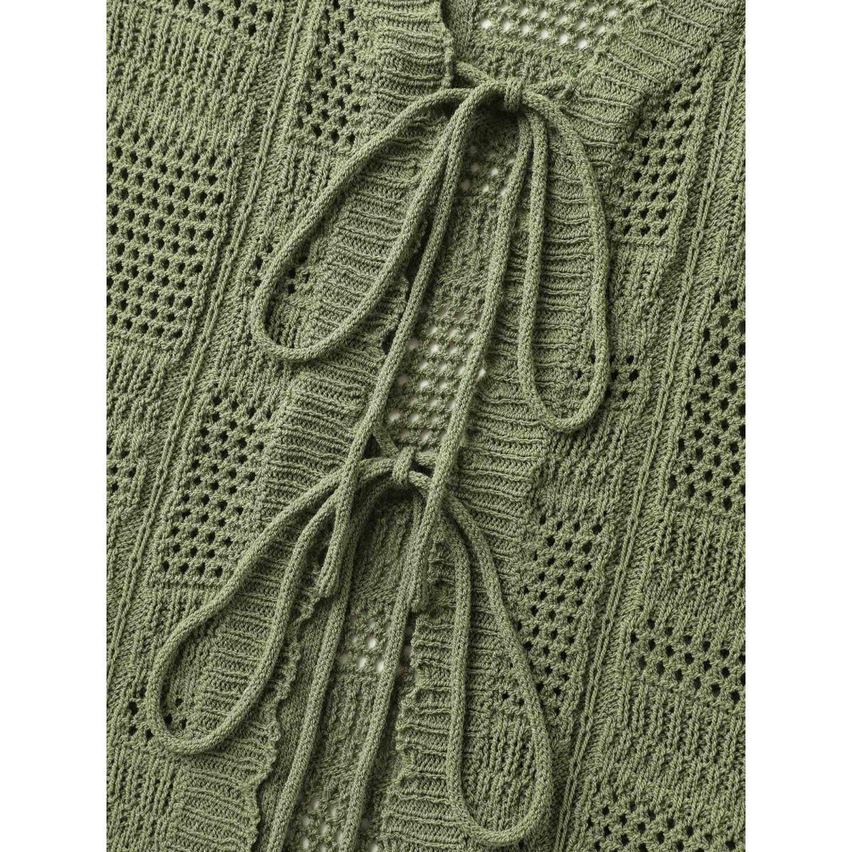 Plus Size Crochet Textured Front-Tie Knit Cardigan Sage Women Leisure Loose Long Sleeve Casual Cardigans BloomChic 10/M Product Image