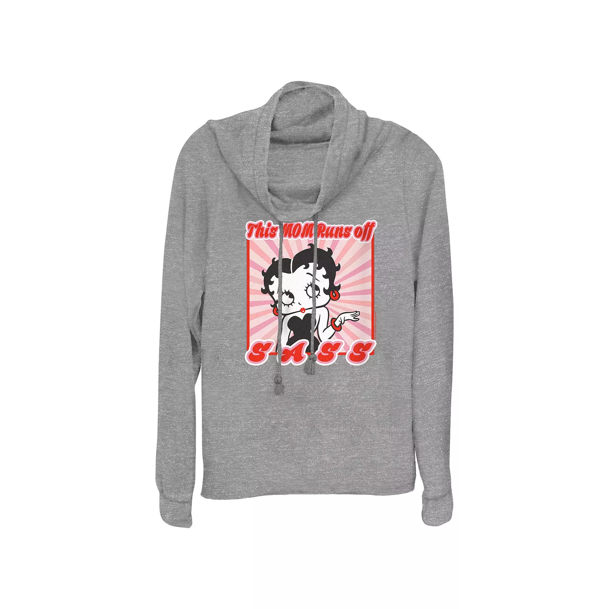 Women's Betty Boop My Mom Runs Off Sass Cowlneck Graphic Lightweight Long Sleeve,  Product Image