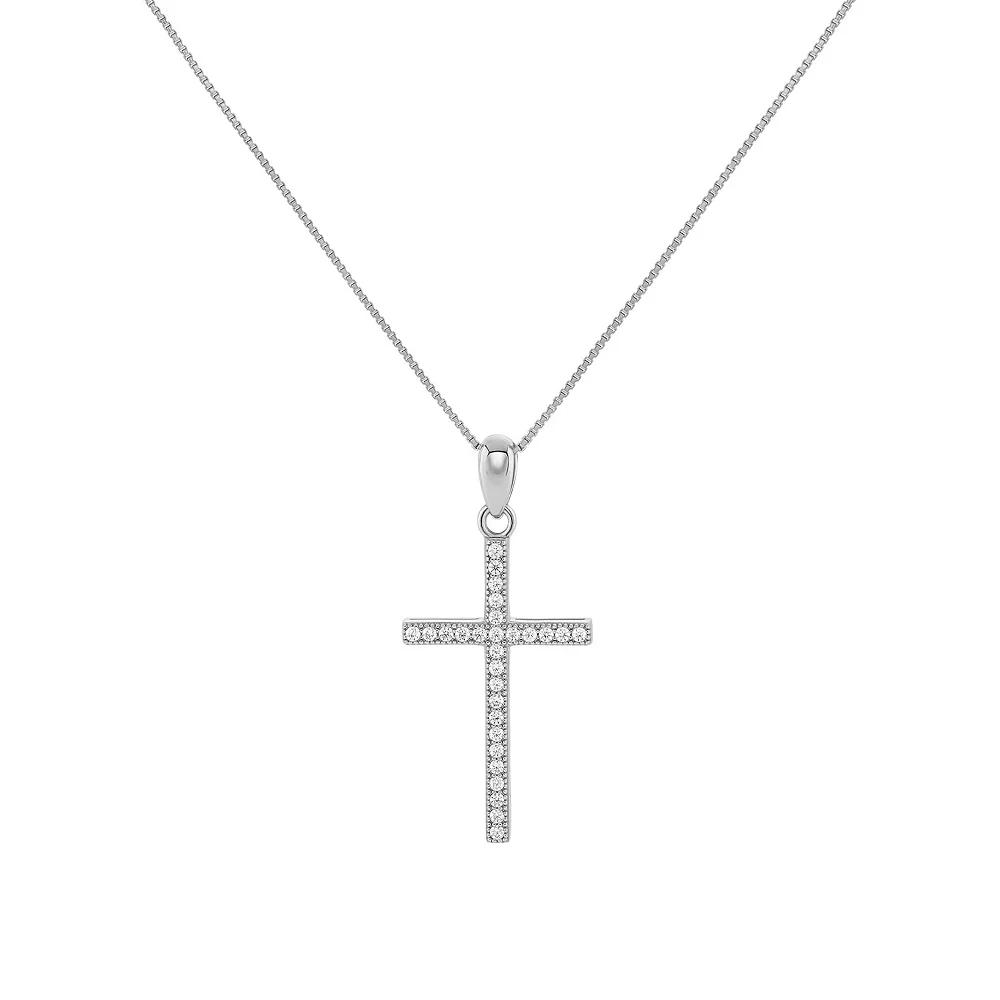 PRIMROSE Sterling Silver Pave Cubic Zirconia Cross Box Chain Pendant Necklace, Women's, Size: 18" Product Image