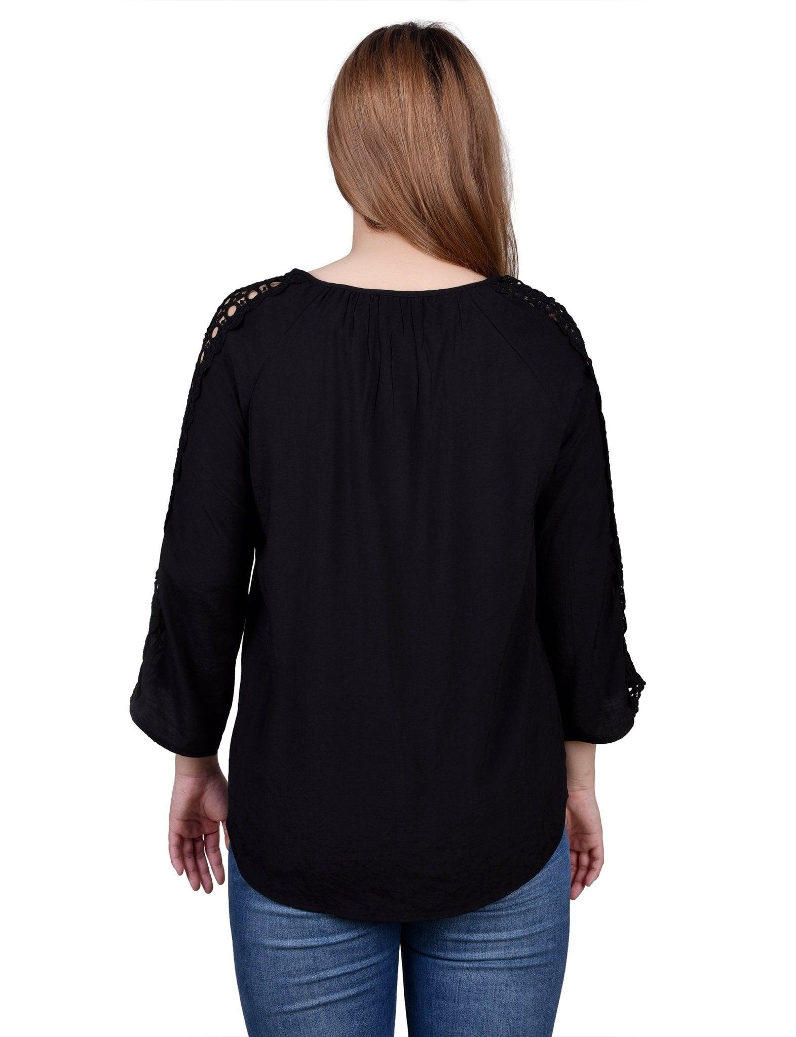 3/4 Length Sleeve Crochet Detail Blouse Product Image