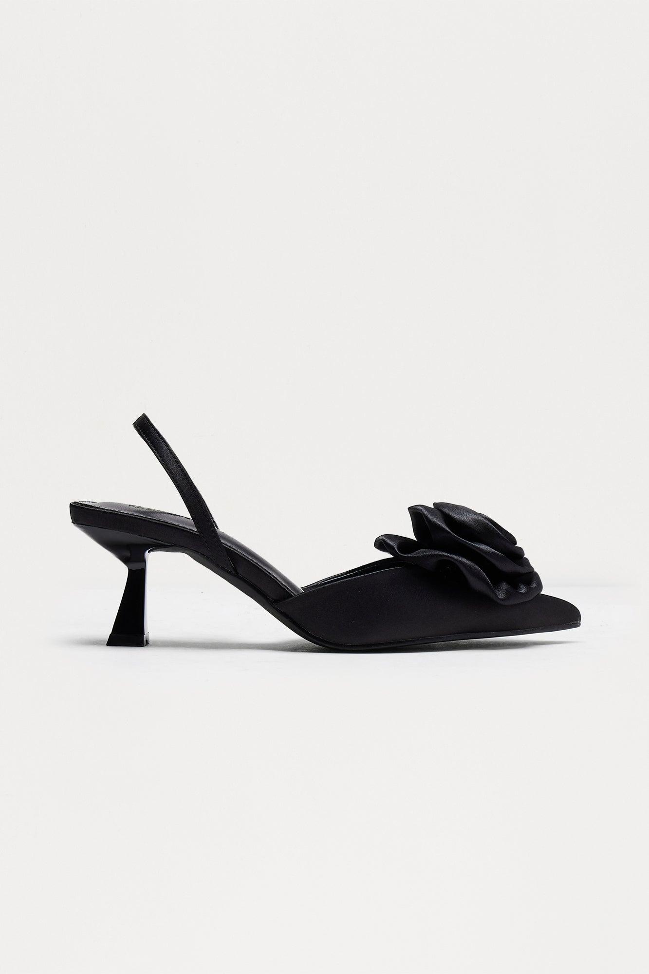 Camellia Floral Kitten Heels - Black Product Image