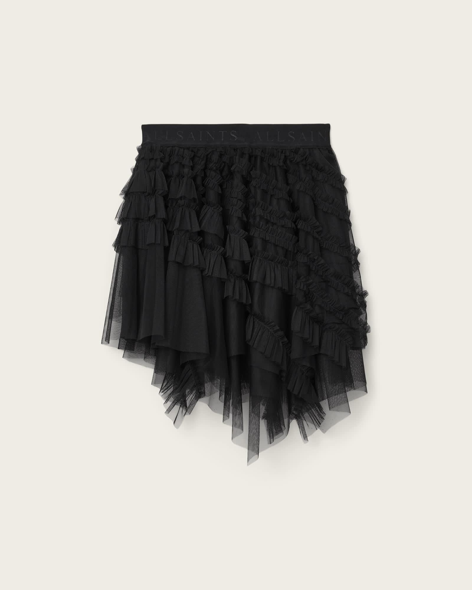 Jayde Ruffled Tulle Mini Skirt Black | ALLSAINTS US Product Image
