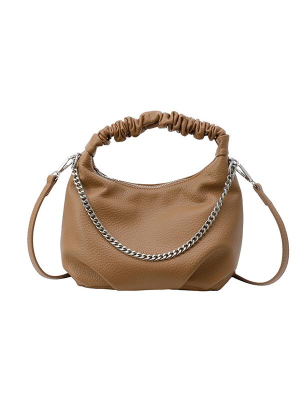 Chains Pleated Solid Color Zipper Crossbody Bags Handbags Product Image