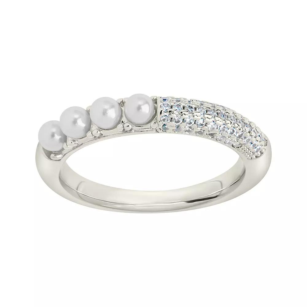 MC Collective Faux Pearl Evelyn Ring, Women's, Size: 7, Silver Tone Product Image