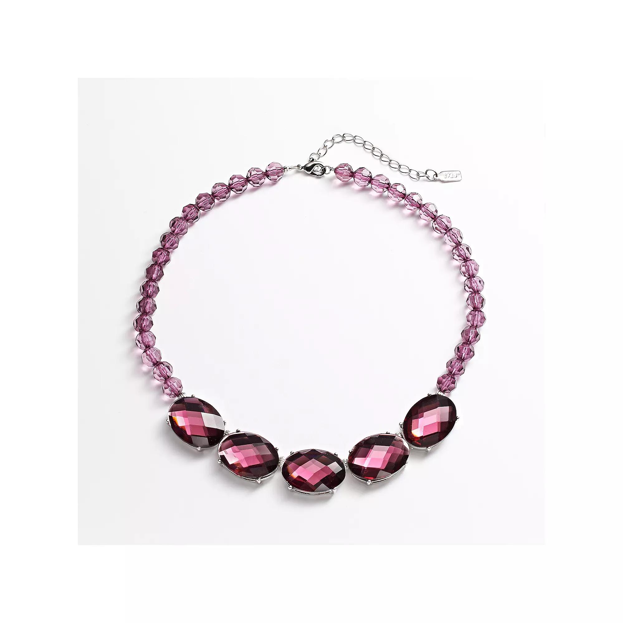 1928 Silver Tone Simulated Crystal and Bead Necklace, Women's,  Product Image