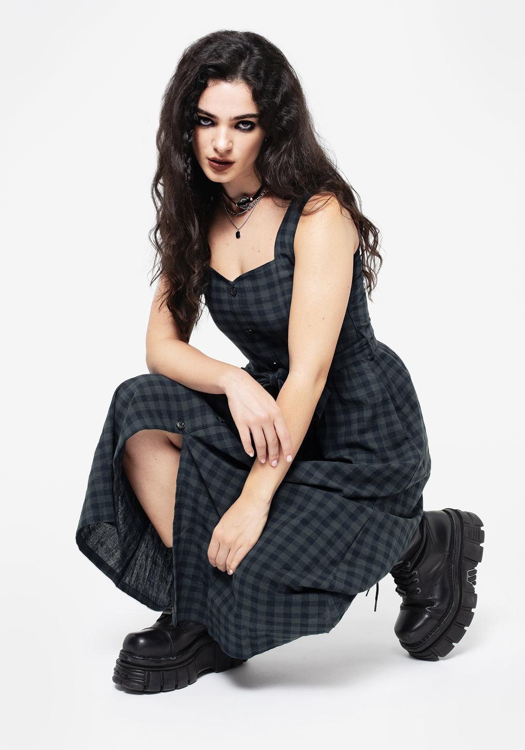 Jeannie Check Cotton Belted Apron Maxi Dress Product Image