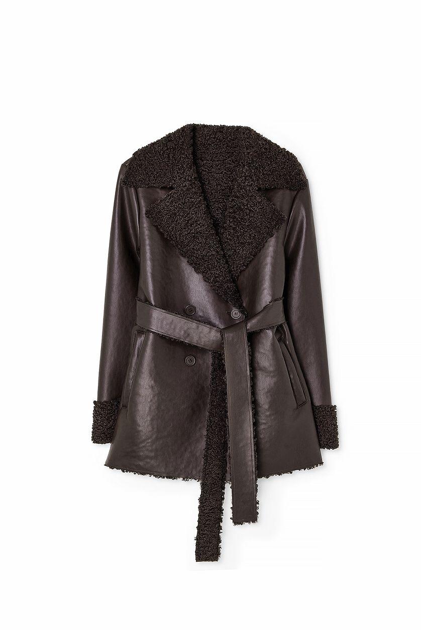 Short Teddy Detail Pu Coat Product Image