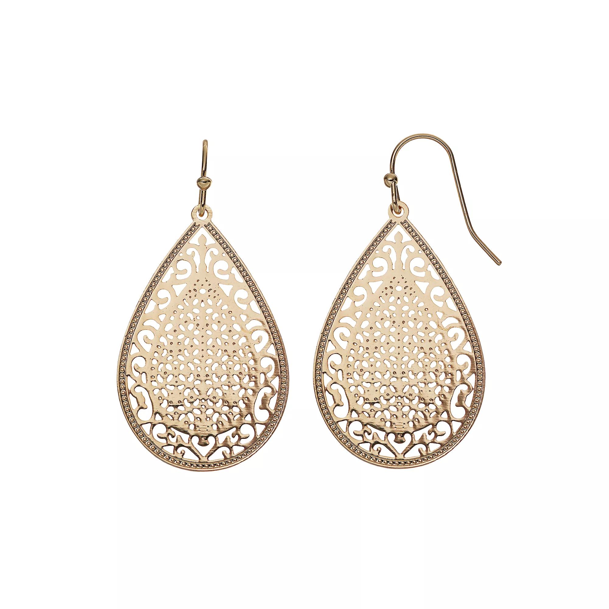 LC Lauren Conrad Filigree Teardrop Earrings, Women's, Gold Tone Product Image