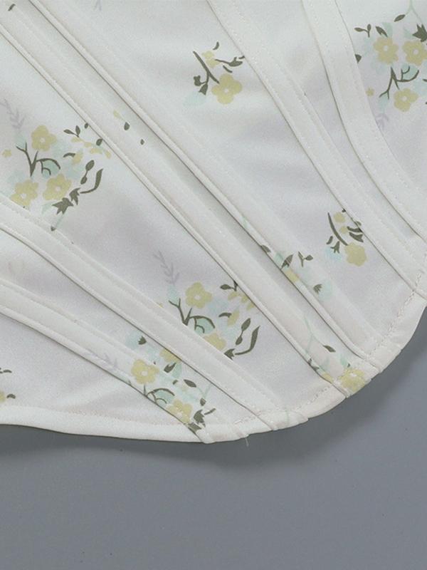 Ditsy Floral Print Stacked Neck Corset Top Product Image