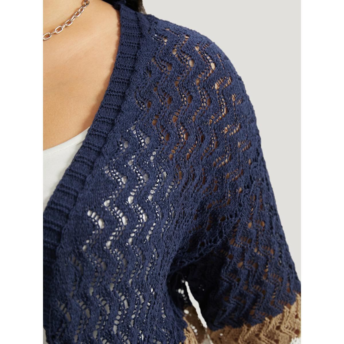 Plus Size Colorblock Eyelet Patched Pocket Cardigan Multicolor Women Casual Loose Long Sleeve Dailywear Cardigans BloomChic 26/4X Product Image