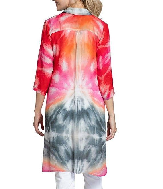 APNY Tie Dye Woven Collared 3/4 Sleeve Button Up Top Product Image