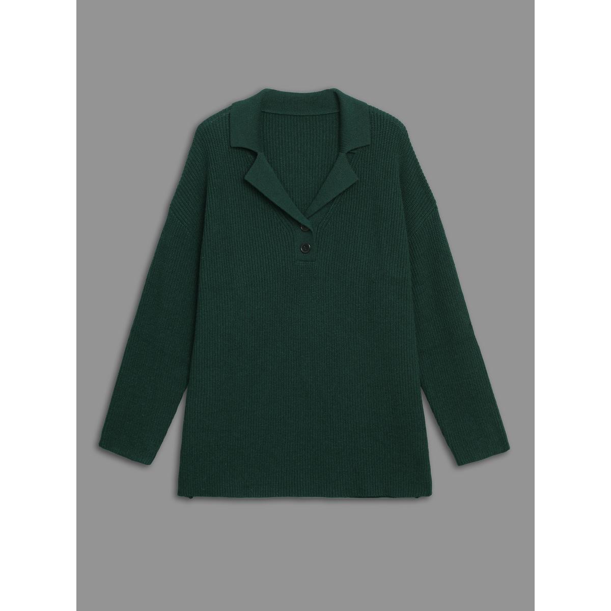 Plus Size Supersoft Essentials Textured Button Up Pullover DarkGreen Women Casual Loose Long Sleeve Suit Collar Everyday Pullovers BloomChic 26/4X Product Image