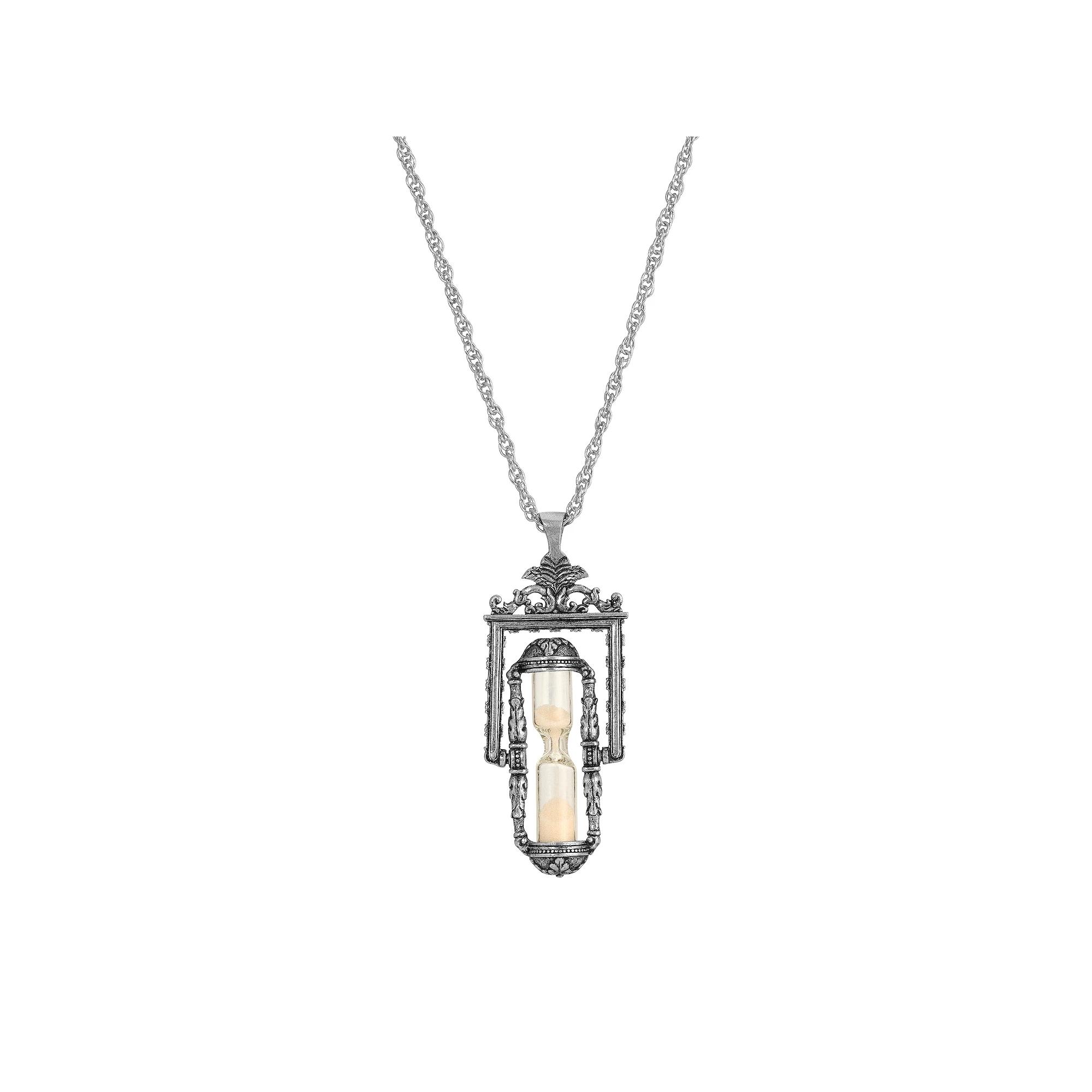 1928 Silver Tone Hourglass Pendant Necklace, Womens Grey Product Image