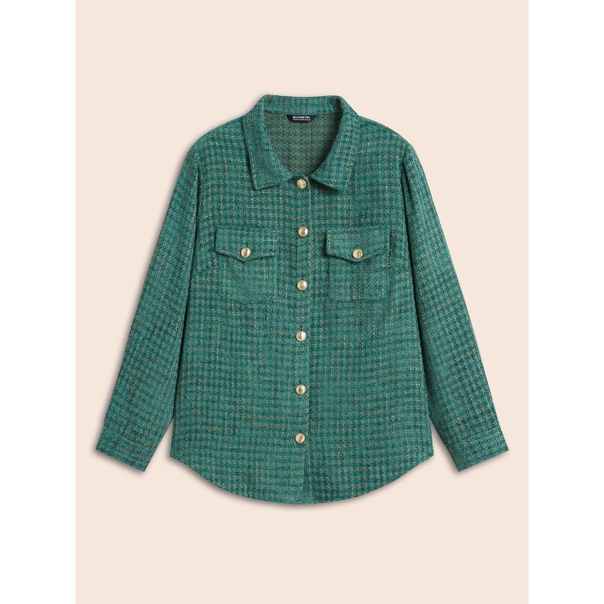 Plus Size Tweed Patch Pocket Pleated Jacket Women Teal Texture Loose Patch pocket Everyday Jackets BloomChic 30/6X Product Image
