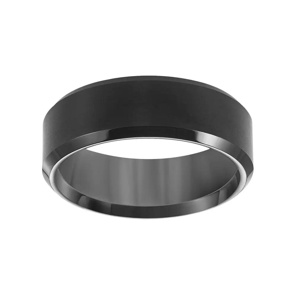 AXL Black Ion-Plated Tungsten Beveled Men's Wedding Band, Size: 13, Grey Product Image