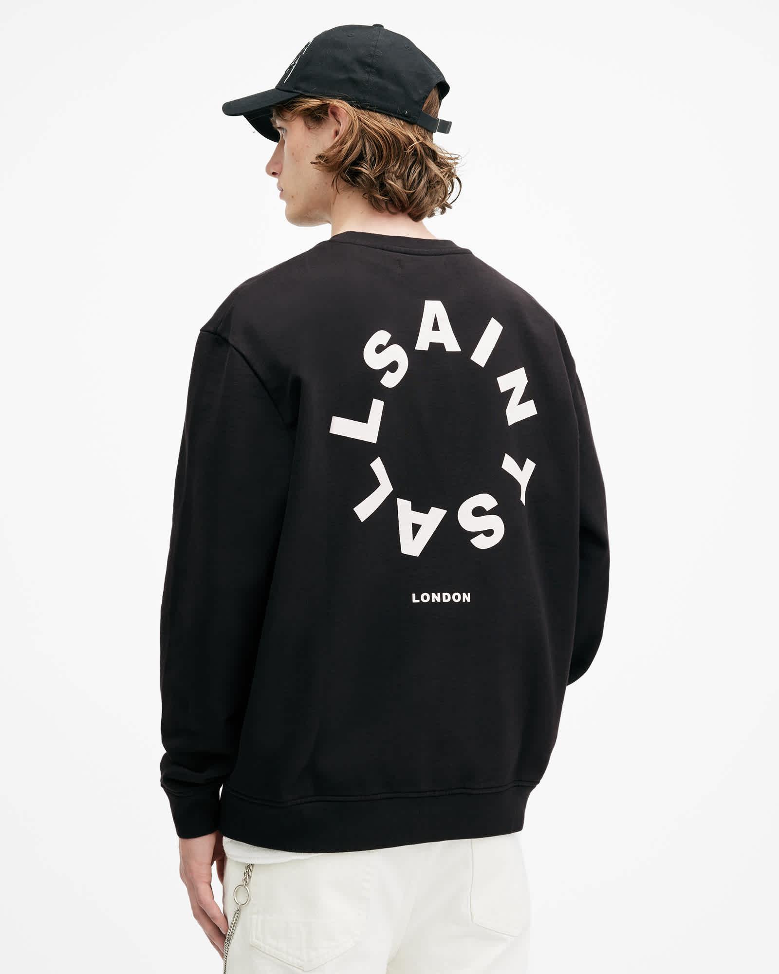 Tierra Oversized Crew Neck Logo Sweatshirt Jet Black | ALLSAINTS US Product Image