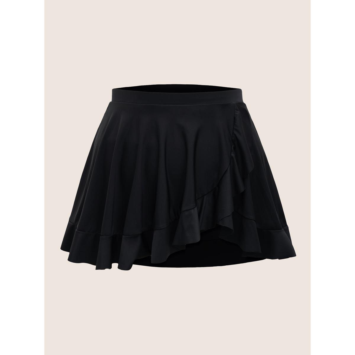 Plus Size Solid Ruffle Trim Elastic Waist Swim Bottom Women's Swimwear Black Beach Gathered High stretch Bodycon High Rise Curve Swim Bottoms BloomChic 12/L Product Image