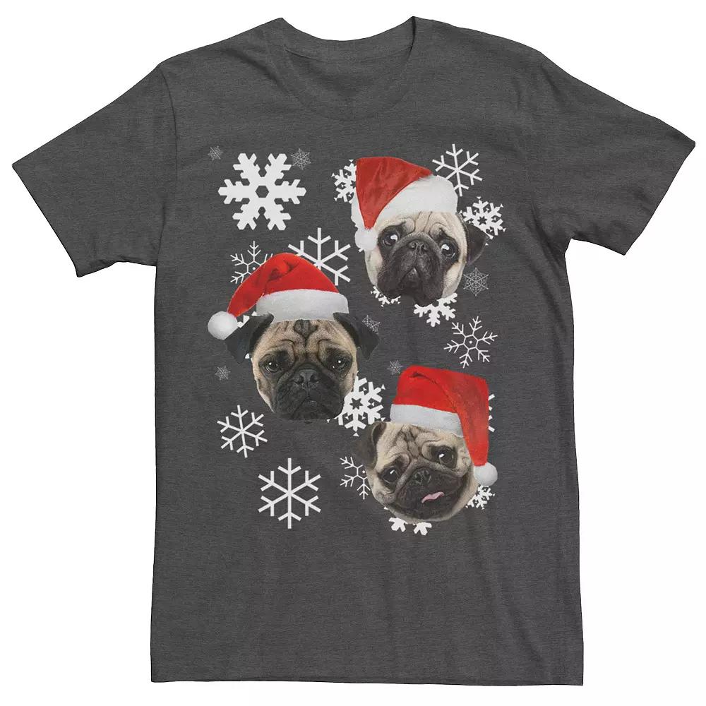 Big & Tall Pug Faces In Santa Hats Christmas Funny Tee, Men's, Size: 3XL Tall, Grey Heather Product Image