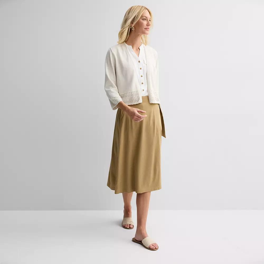 Women's Croft & Barrow® Pointelle Hem Open-Front Cardigan, Size: Large, Red Wind Product Image