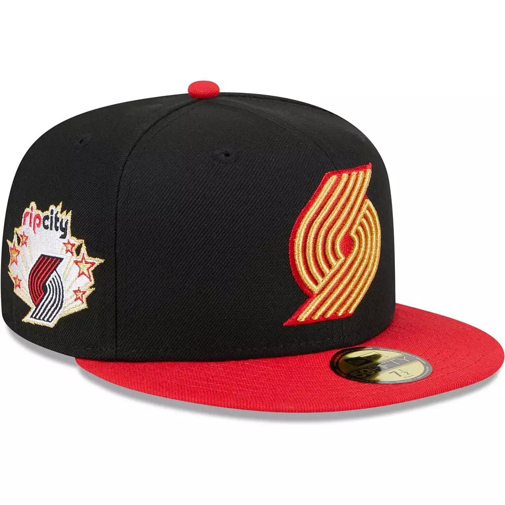 Men's New Era Black/Red Portland Trail Blazers Gameday Gold Pop Stars 59FIFTY Fitted Hat,  Product Image