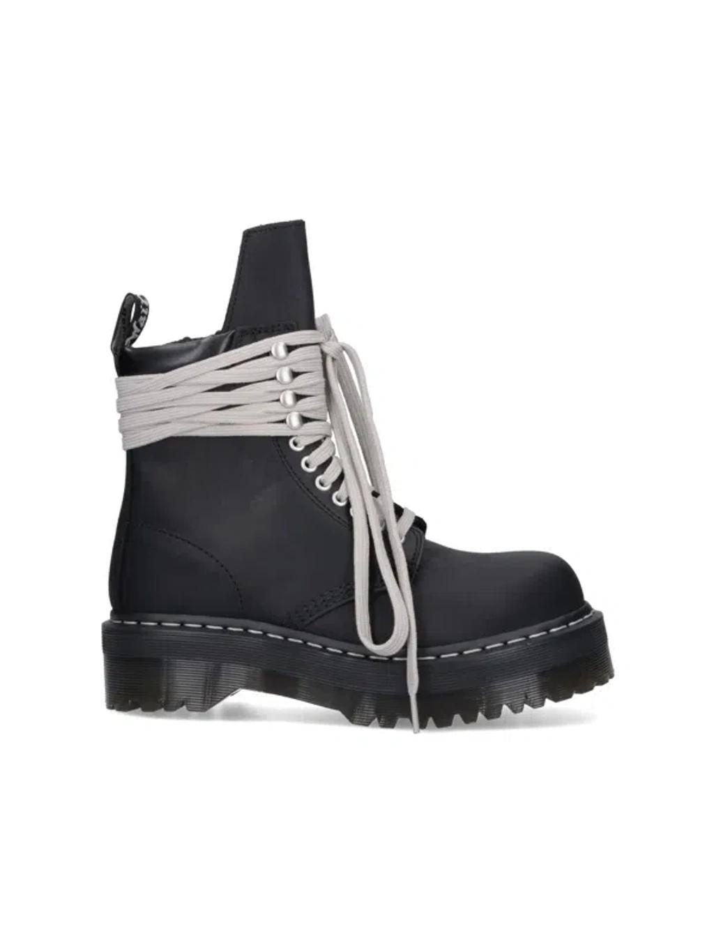 RICK OWENS X Dr. Martens Quad Sole Steel Toe Leather Ankle Boots In Black Product Image