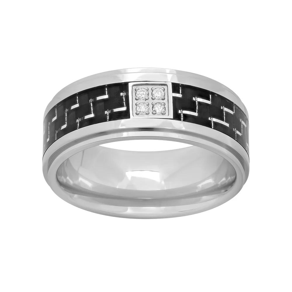 Diamond Accent Stainless Steel & Carbon Fiber Geometric Band - Men, Mens Two Tone Product Image