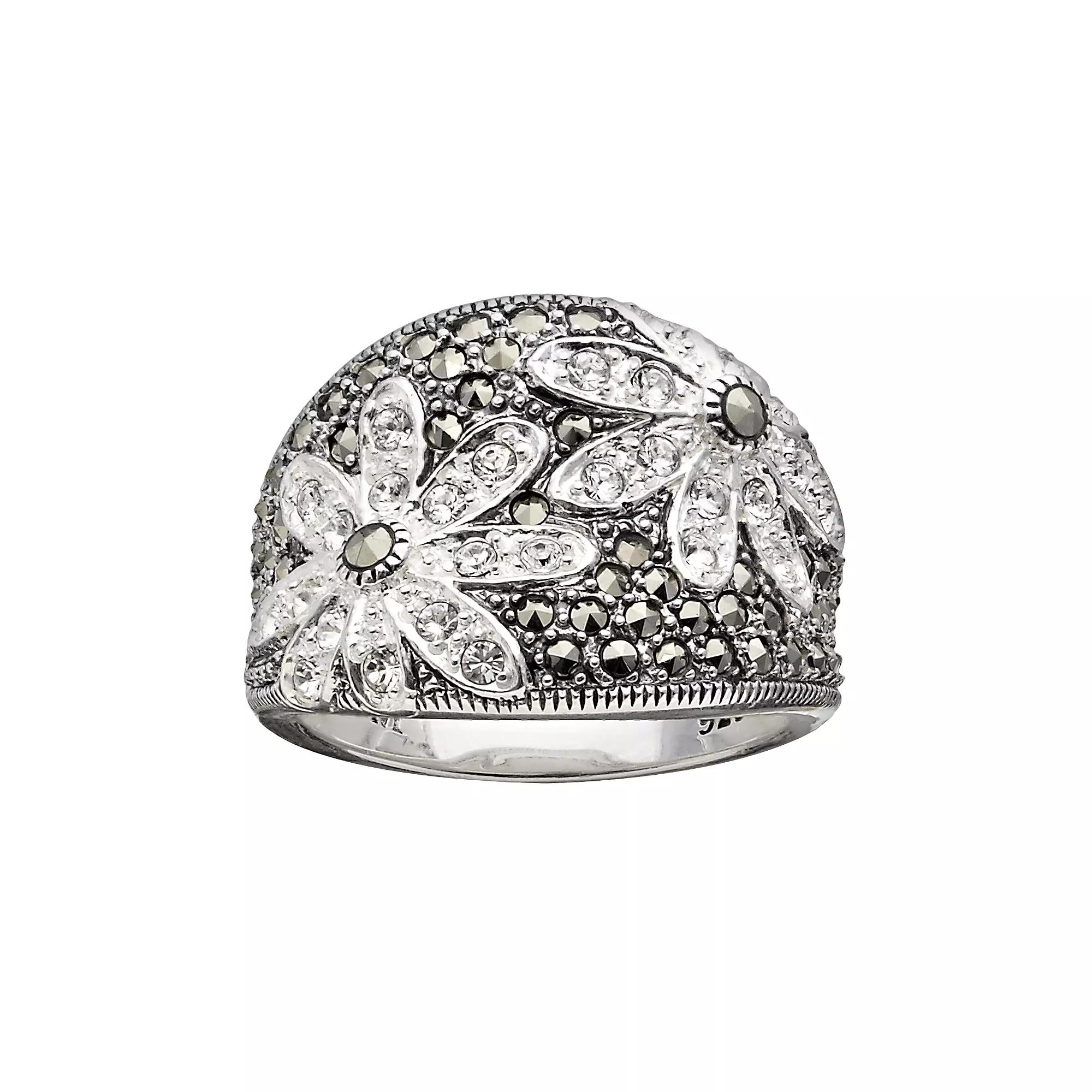 Lavish by TJM Sterling Silver Crystal Flower Ring, Women's, Size: 8 Product Image