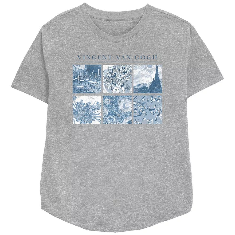Women's Vincent Van Gogh Artwork Blue Panels Relaxed Fit Graphic Tee, Girl's,  Product Image