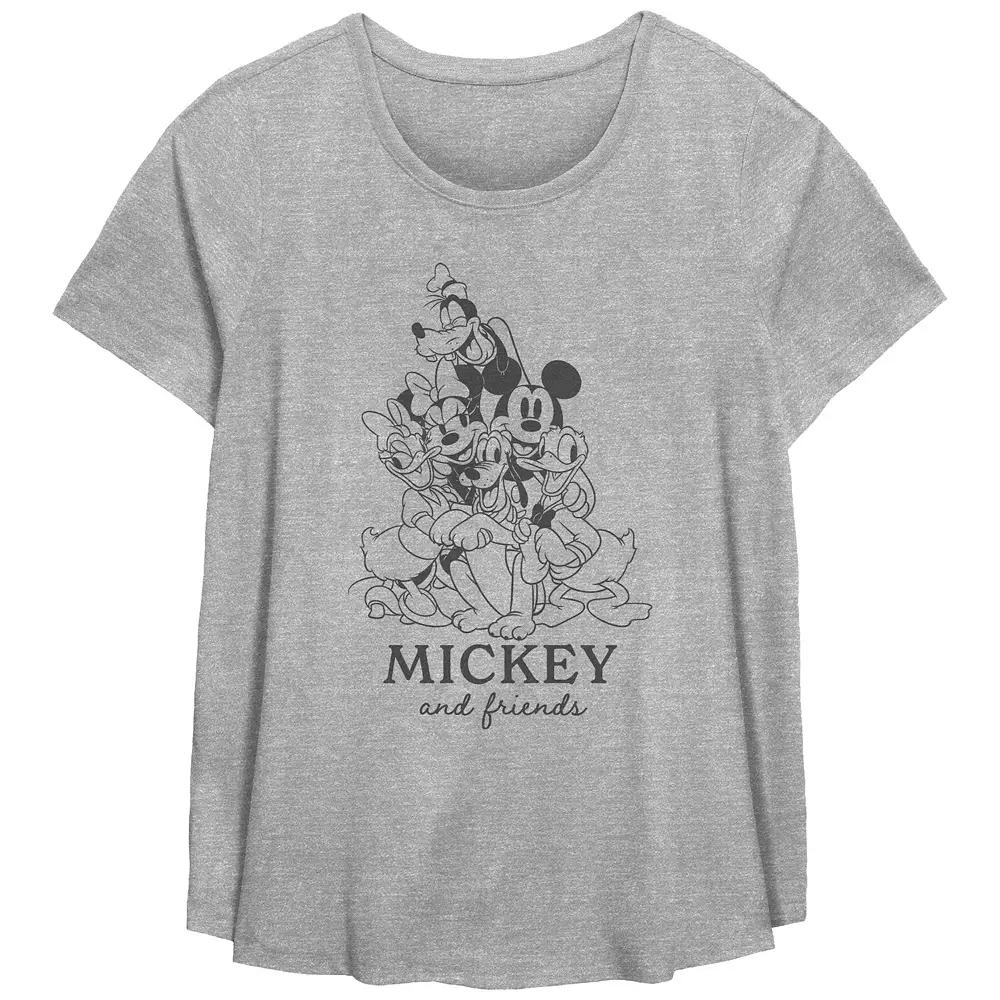 Disney's Mickey Mouse And Friends Group Hug Plus Size Flowy Graphic Tee, Women's, Size: 2XL, Grey Gray Product Image
