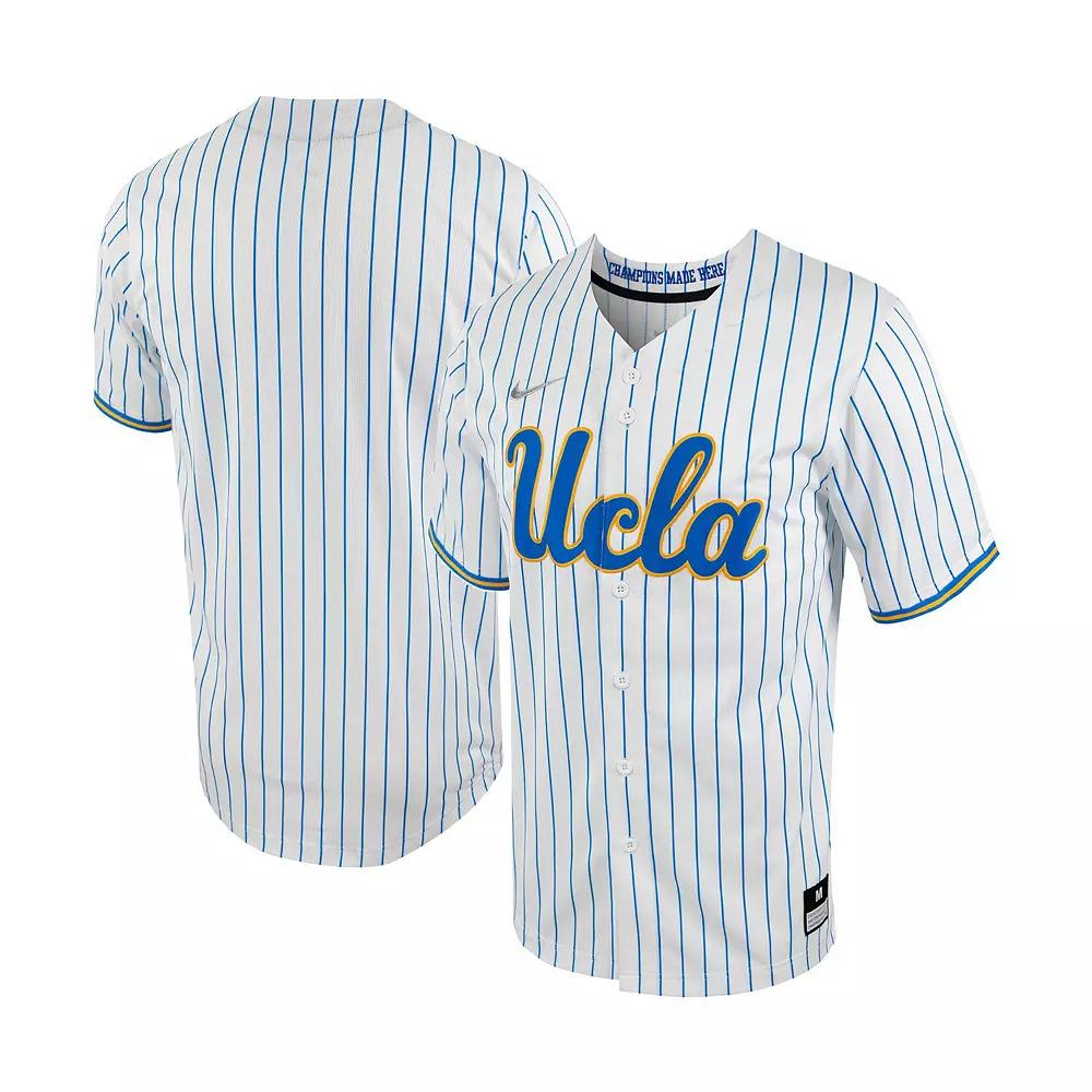 Men's Nike White/Blue UCLA Bruins Pinstripe Replica Full-Button Baseball Jersey,  Product Image