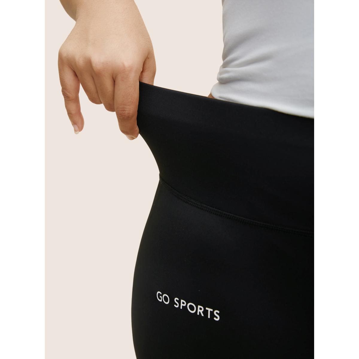 Plus Size Letter Print Wideband Waist High Rise Pants Women Black Casual Skinny High Rise Everyday Pants BloomChic 10/M Product Image