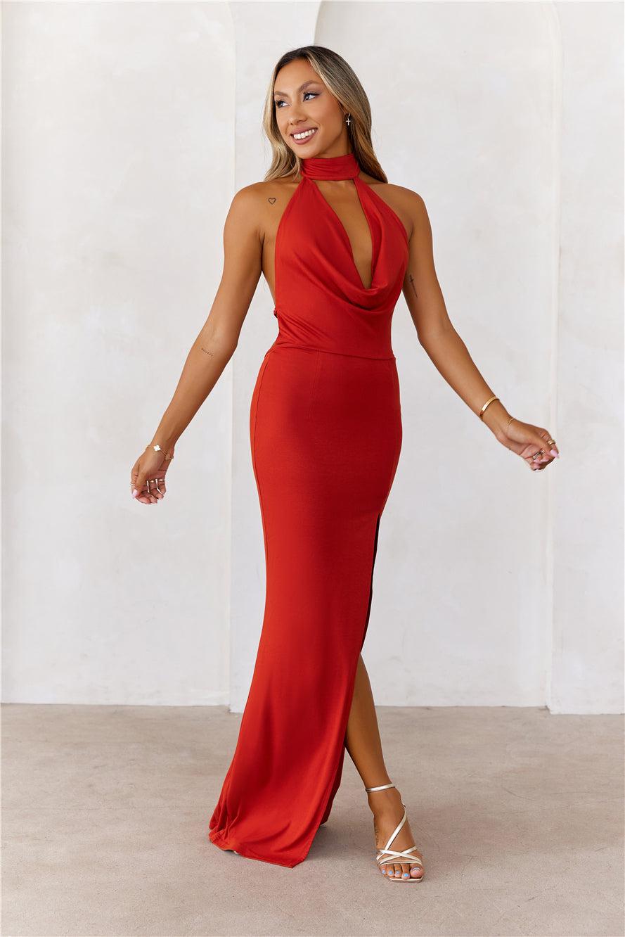 Refined Luxury Halter Maxi Dress Red Product Image