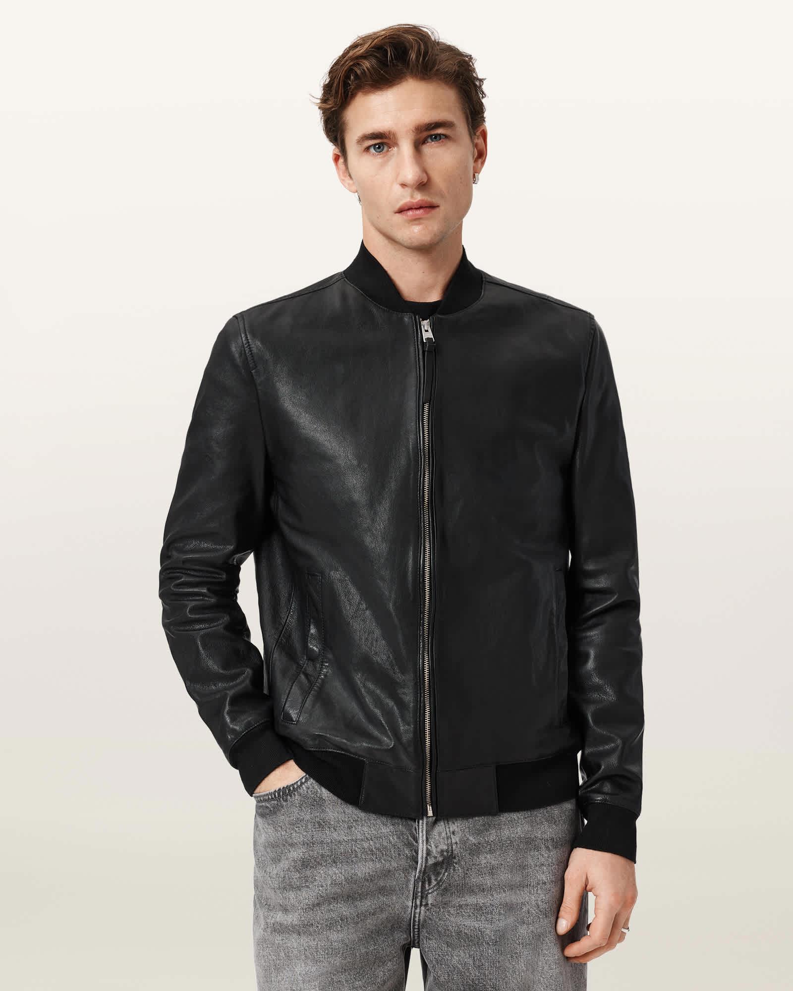 Morten Leather Bomber Jacket Black | ALLSAINTS US Product Image