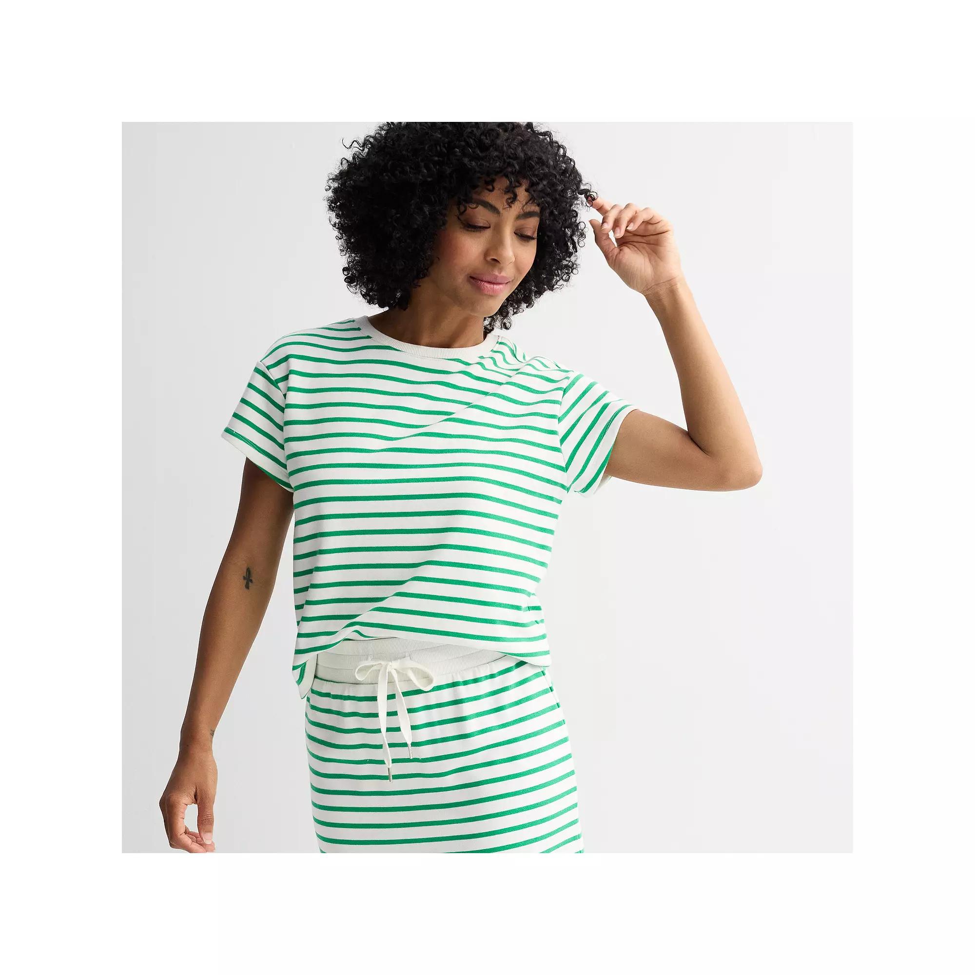 Women's Sonoma Goods For Life® French Terry Stripe Tee, Size: XXL, Green Neutral Stripe Product Image