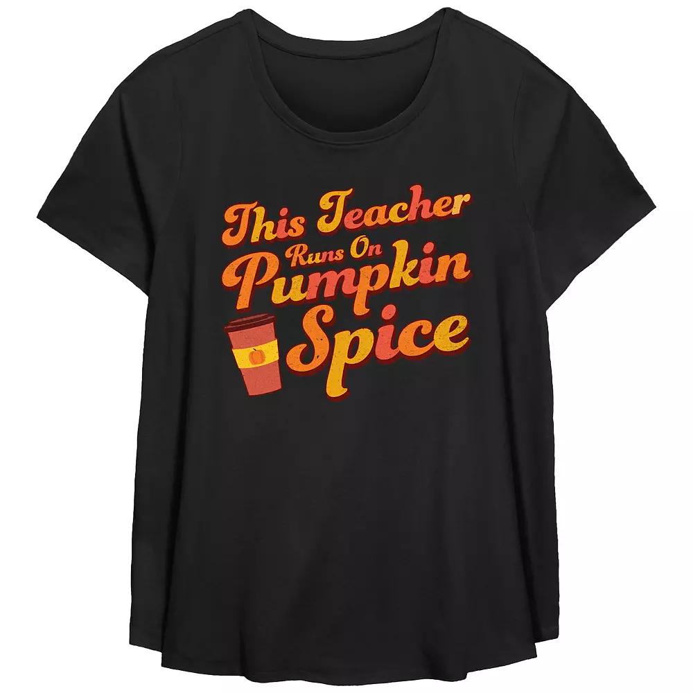 Plus Size This Teacher Runs On Pumpkin Spice Flowy Graphic Tee, Women's, Size: 3XL, Black Product Image