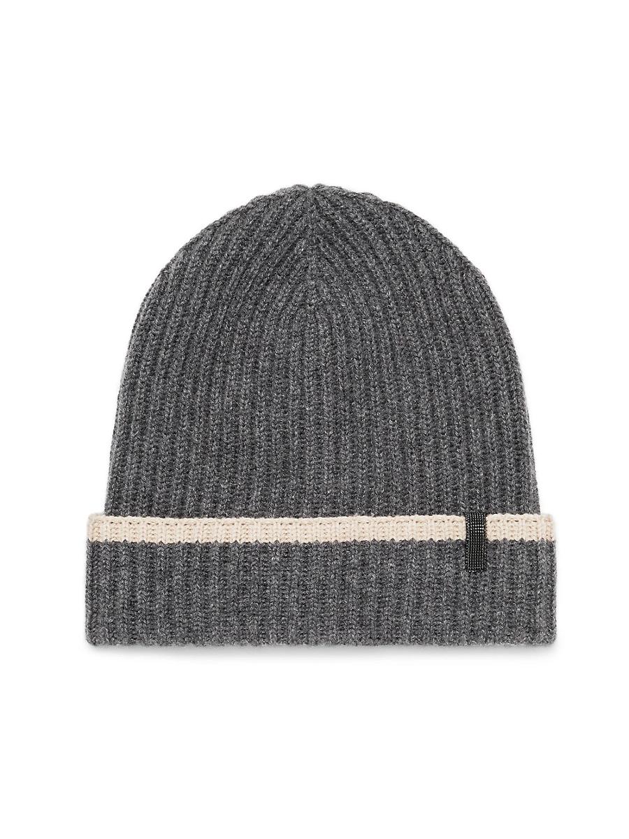 Womens Cashmere English Rib Knit Beanie with Monili Product Image