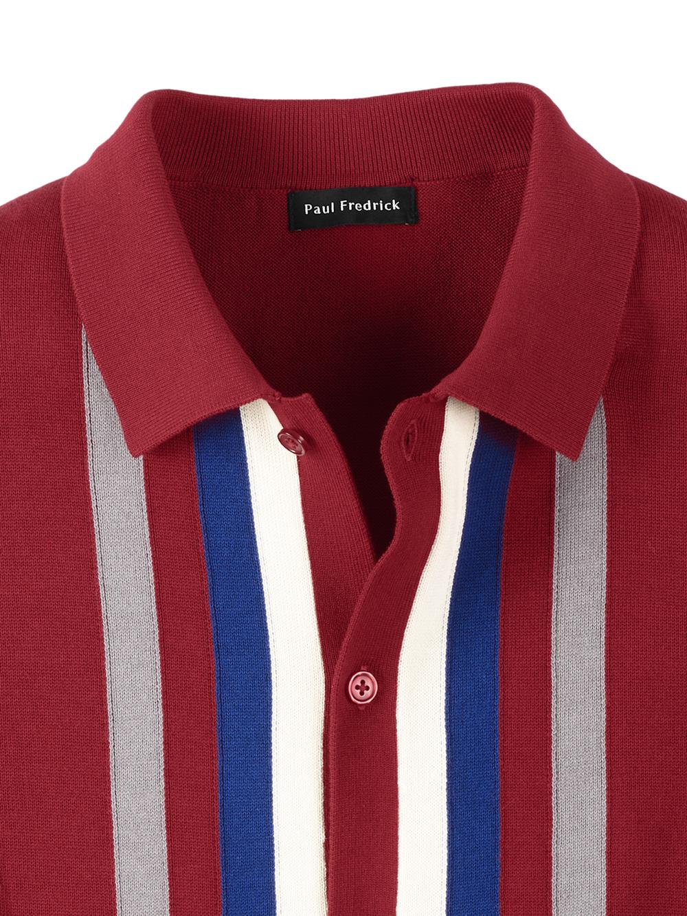 Cotton Button Front Polo - Burgundy Product Image