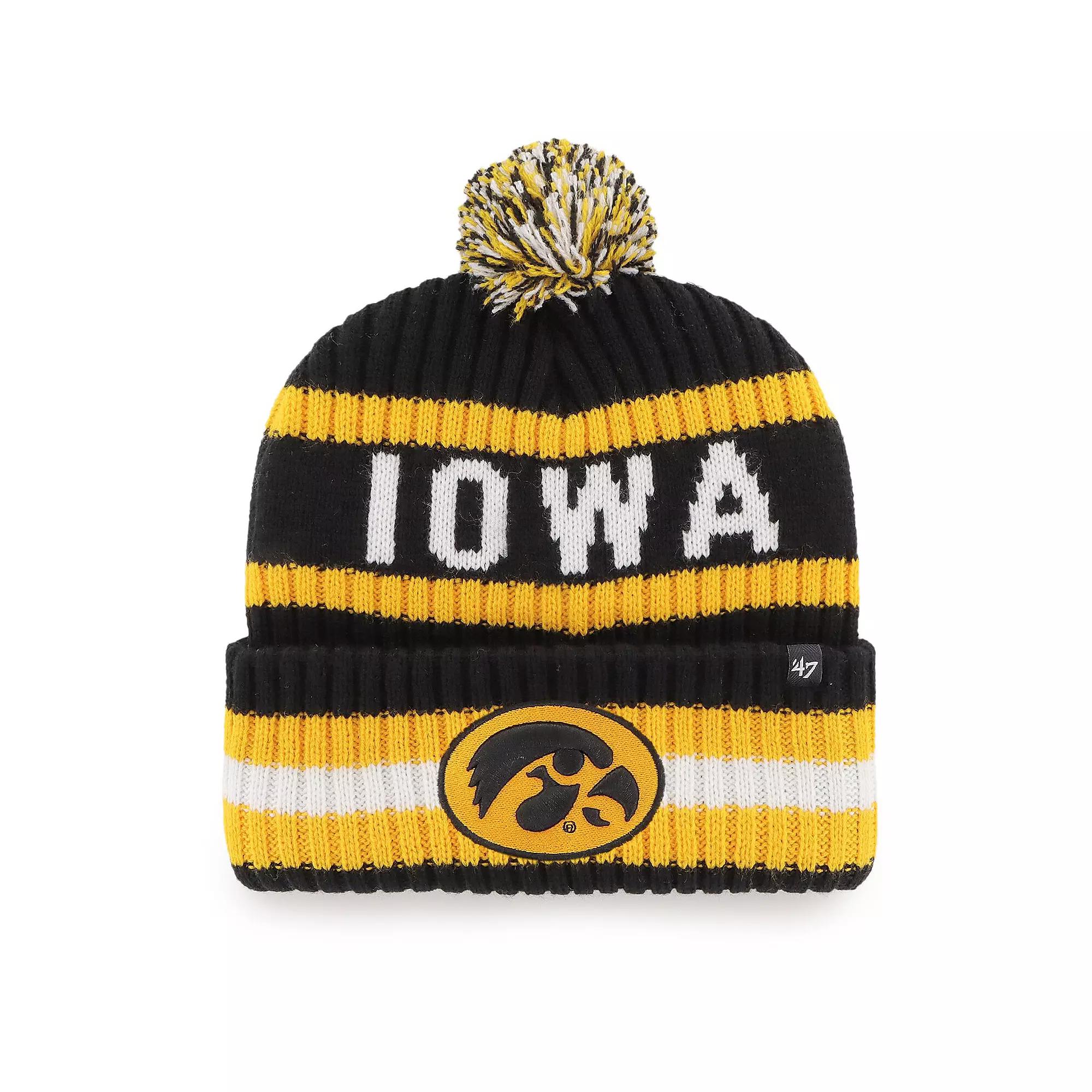 Men's '47 Black Iowa Hawkeyes Bering Cuffed Knit Hat with Pom Product Image