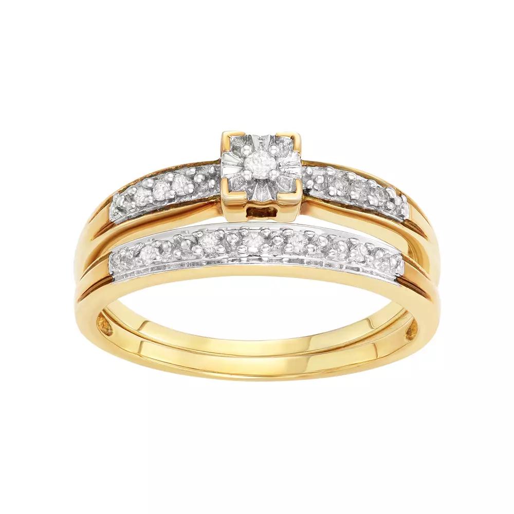 HDI Sterling Silver 1/10 Carat T.W. Diamond Engagement Ring Set, Women's,  Product Image